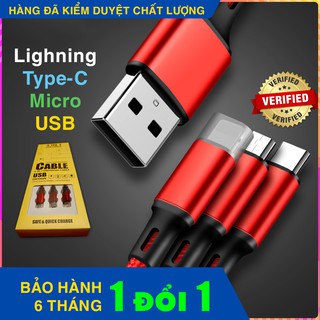 Cáp sạc đa năng 3 đầu 3 in 1 Lightning, Micro, Type-C dành cho iPhone, iPad, Smartphone & Tablet - koofox