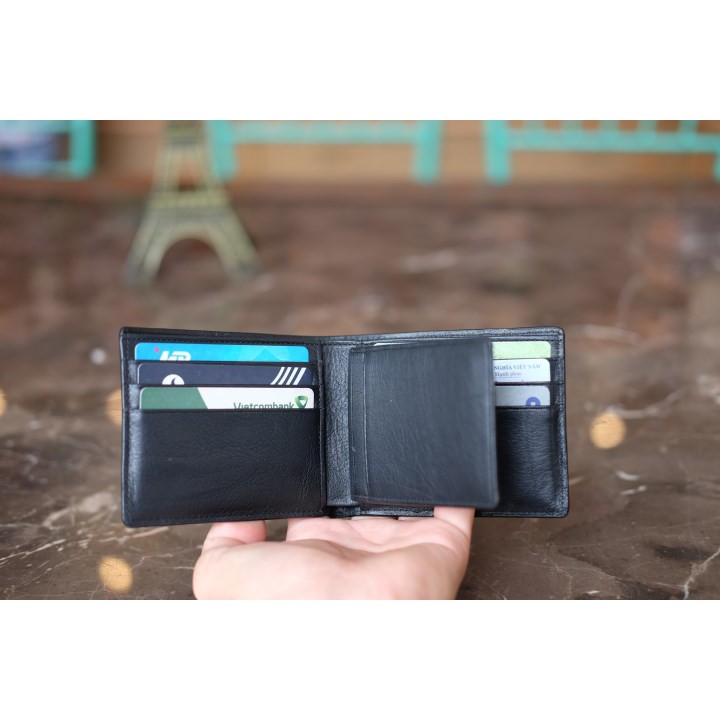 BOM- Ví da nam da dê thật dáng ngang màu xanh navy IQ56-71