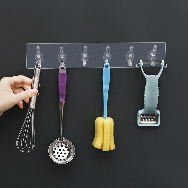 Thanh Treo Đồ Dán Tường 6 Móc Liền Mạch Trong Suốt Siêu Chắc_CC888