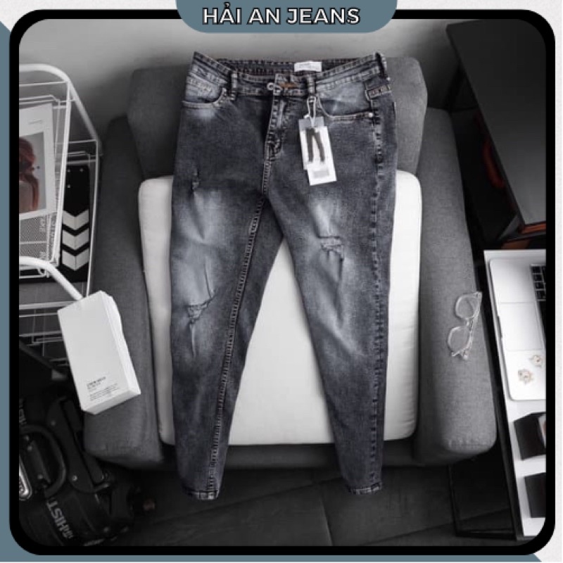 Quần jean nam rách gối quần bò nam ống ôm vnxk thời trang quần rin  cao cấp hàng mới về  haian jeans