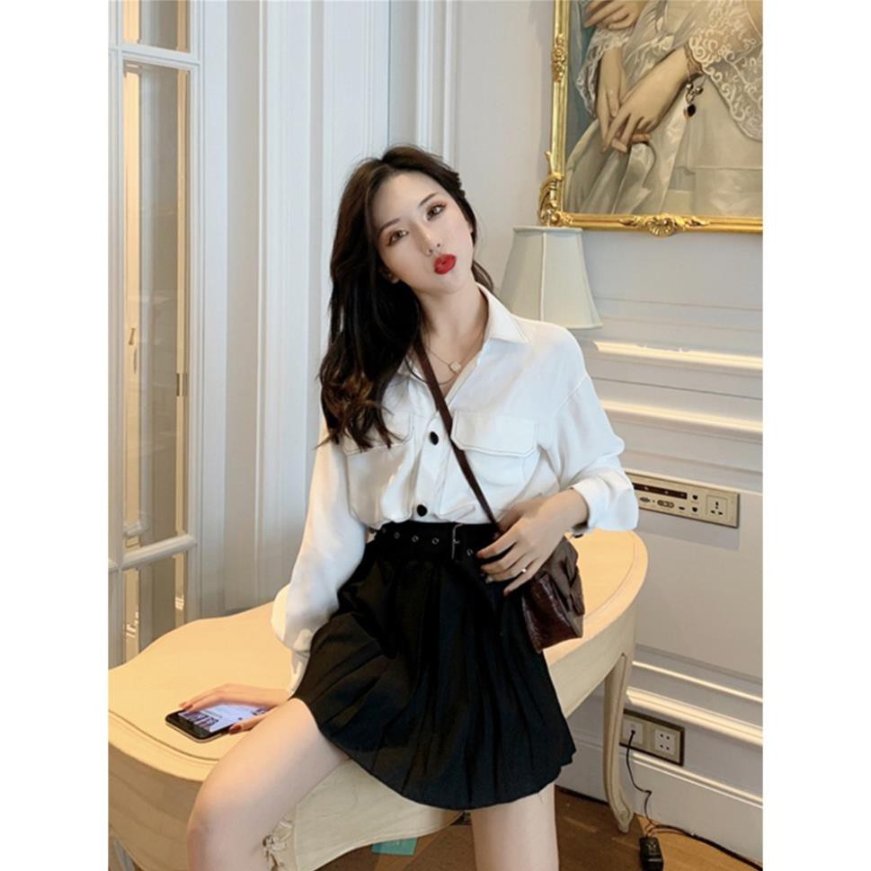 Order nhắn shop-Set sơ mi chân váy kèm thắt lưng-
