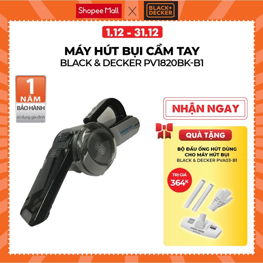 Máy hút bụi cầm tay Black & Decker PV1820BK-B1  | 18V | Bảo hành 1 năm | Chính hãng