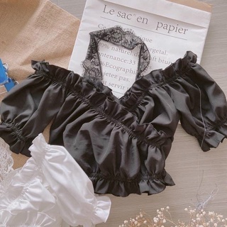Áo trễ vai croptop phối ren