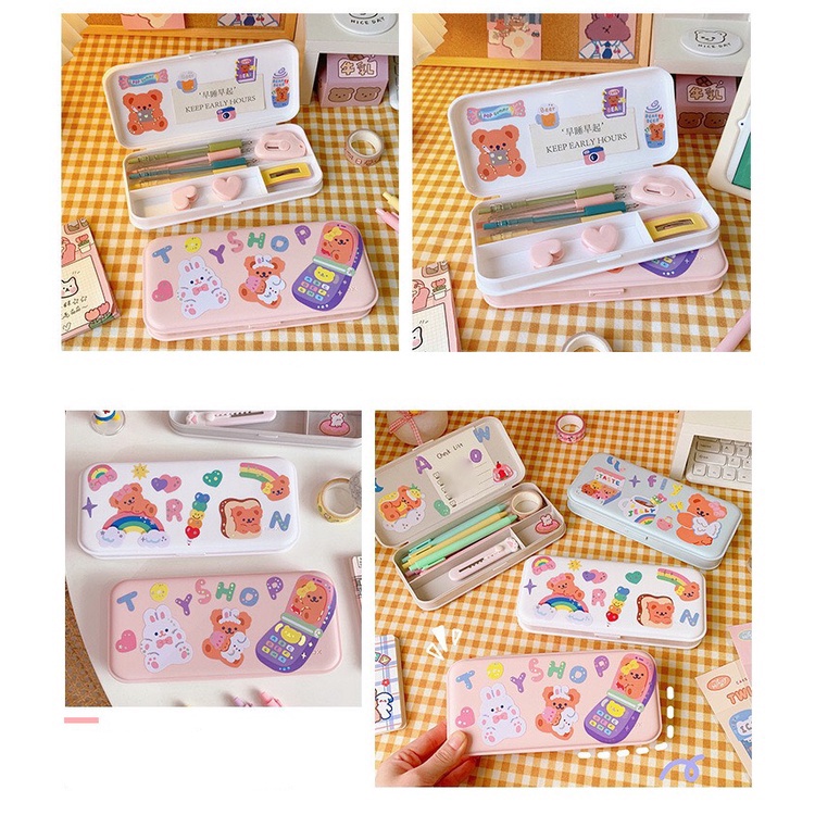 Hộp đựng bút học sinh TẶNG KÈM STICKERS bằng nhựa Pencil Box dễ dàng thiết kế sáng tạo họa tiết dễ thương