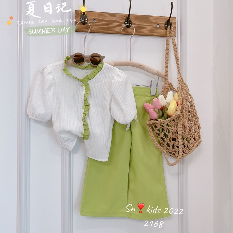 Set áo trắng quần cốm sn kids bé gái