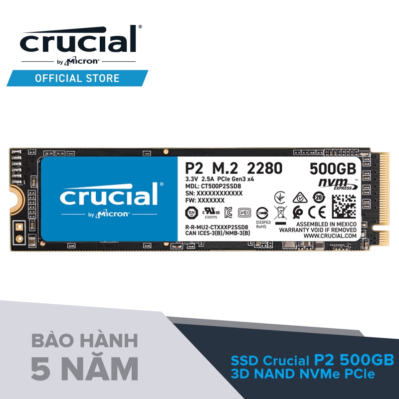 Ổ Cứng Crucial P2 500GB PCIe M.2 2280 SSD - Hàng chính hãng