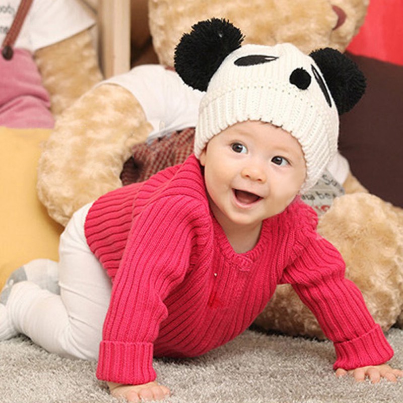Nón len giữ ấm hình gấu trúc dễ thương dành cho các bé