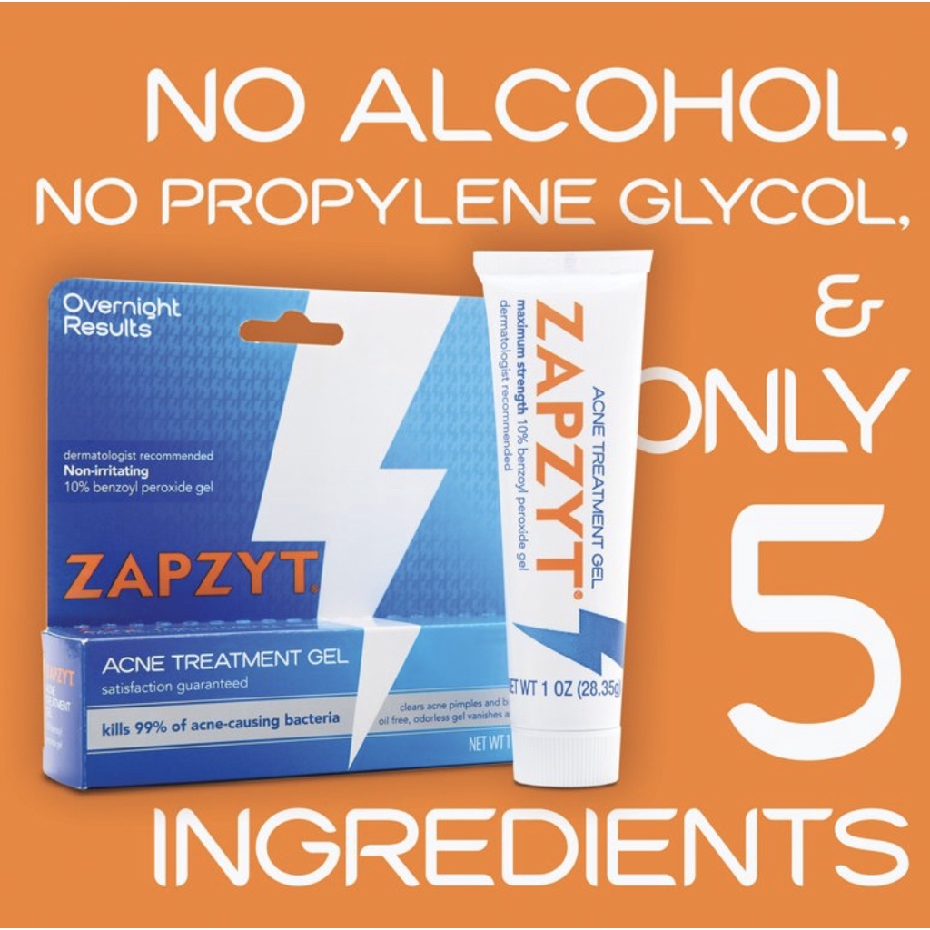 Gel giảm mụn Zapzyt Maximum Strength 10% Benzoyl Peroxide Ance Treatment Gel 28.35g