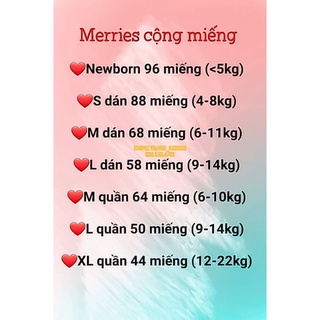 [CỘNG MIẾNG]Tã quần/dán Merries Nội địa NB96/s88/M64/L58/XL44/XXL28/M76/L56/XL50