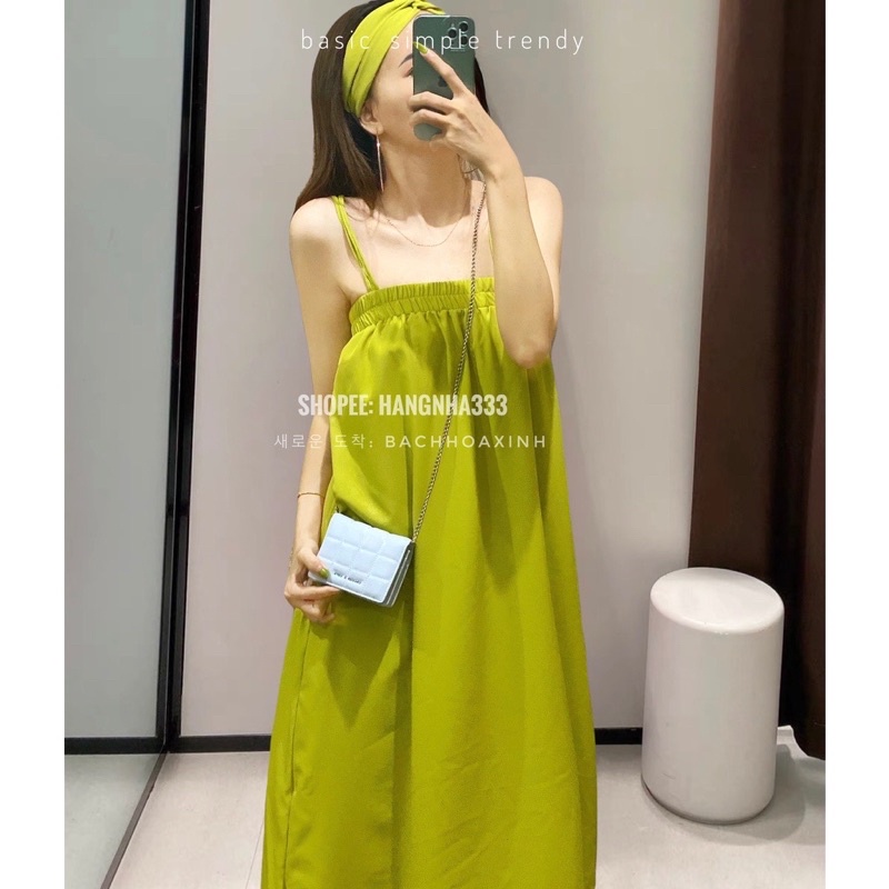 [Ảnh thật/Video] Đầm hai dây nhún ngực dáng suông  đi biển dạo phố xinh xắn Đầm dáng dài thiết kế lạ mắt