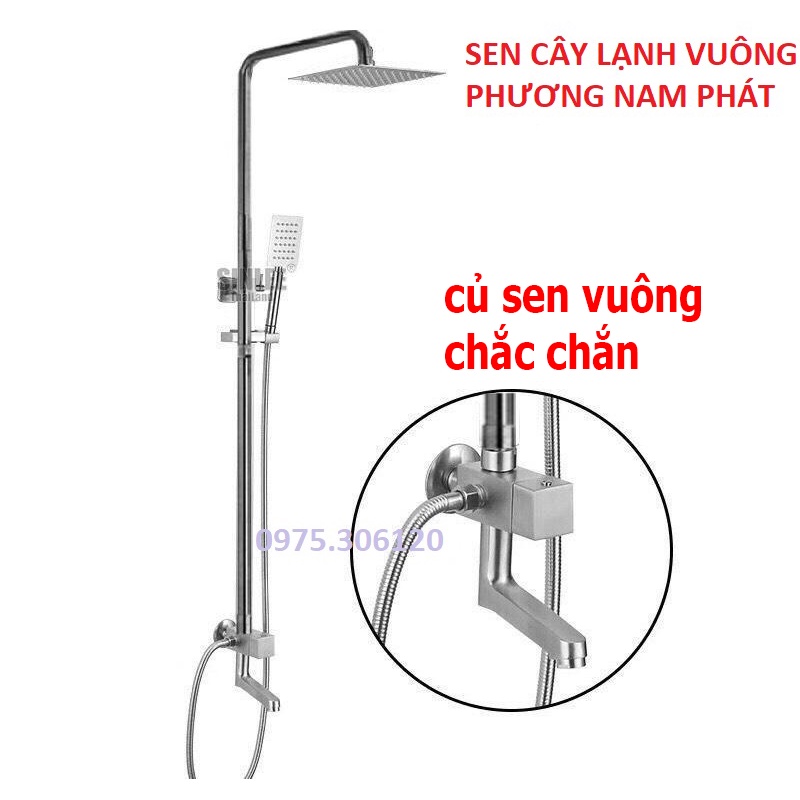 [SEN VUÔNG ĐẸP] Bộ Sen Cây Tắm Đứng Lạnh INOX 304 N1011 và tay sen tắm và dây sen DÙNG CHO NHÀ CHỈ CÓ ĐƯỜNG NƯỚC LẠNH