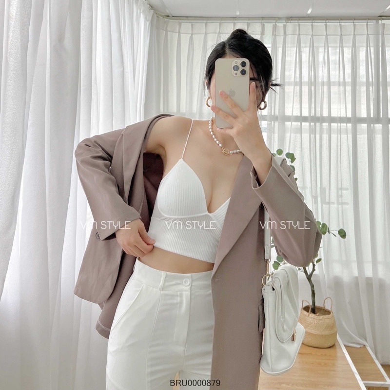 Áo Bra Nữ 2 Dây Mảnh Cổ  chữ V Dáng Lửng Có Đệm Ngực Trẻ Trung , Áo lót không gọng nâng ngực tự nhiên