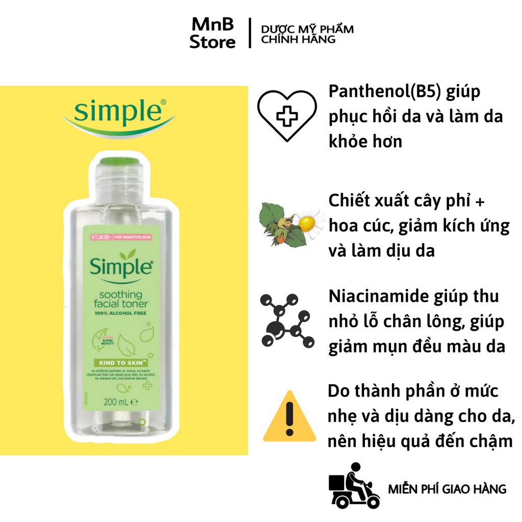 [COMBO 3 MÓN] Nước Hoa Hồng, Sữa Rửa Mặt, Tẩy Trang Simple dịu nhẹ cho da dầu, nhạy cảm - MnB Store