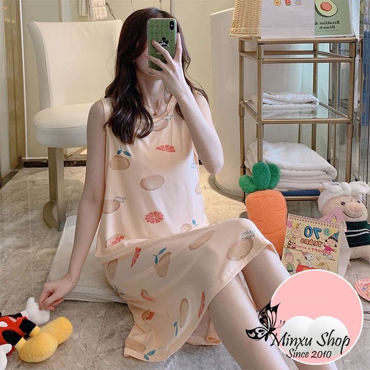 Váy Ngủ Đầm Ngủ Mặc Nhà Cotton Dáng Suông Sát Nách Minxu Shop - Mềm, Nhẹ - Thoải Mái - Phong Cách Hàn [CÓ ĐỆM NGỰC]