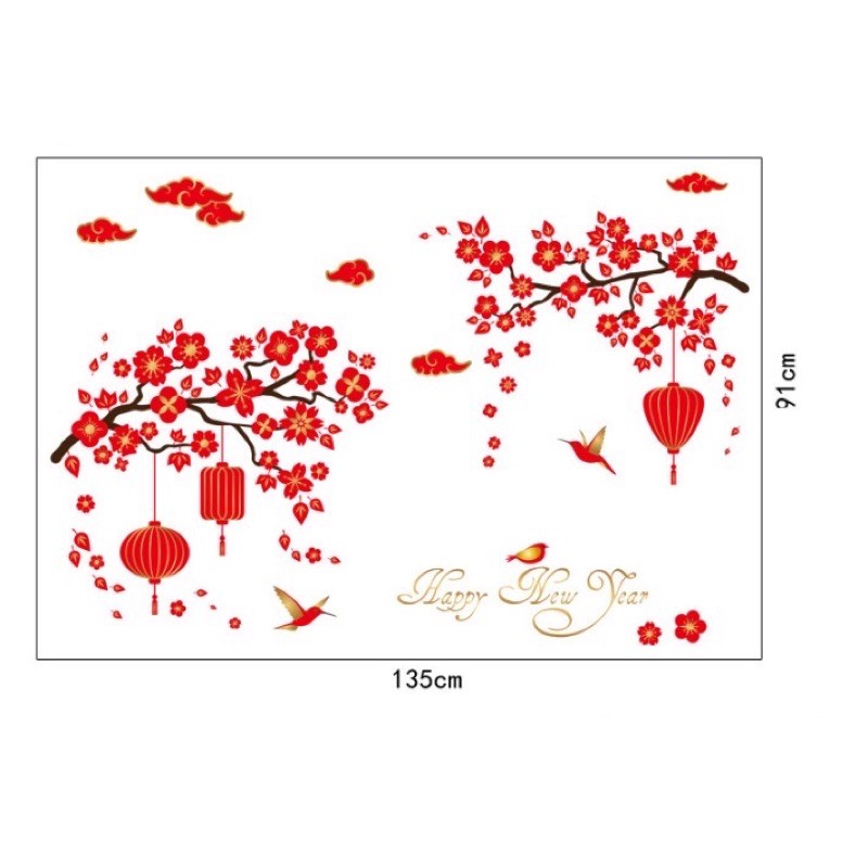 Decal trang trí tường - Mai Đỏ Đón xuân