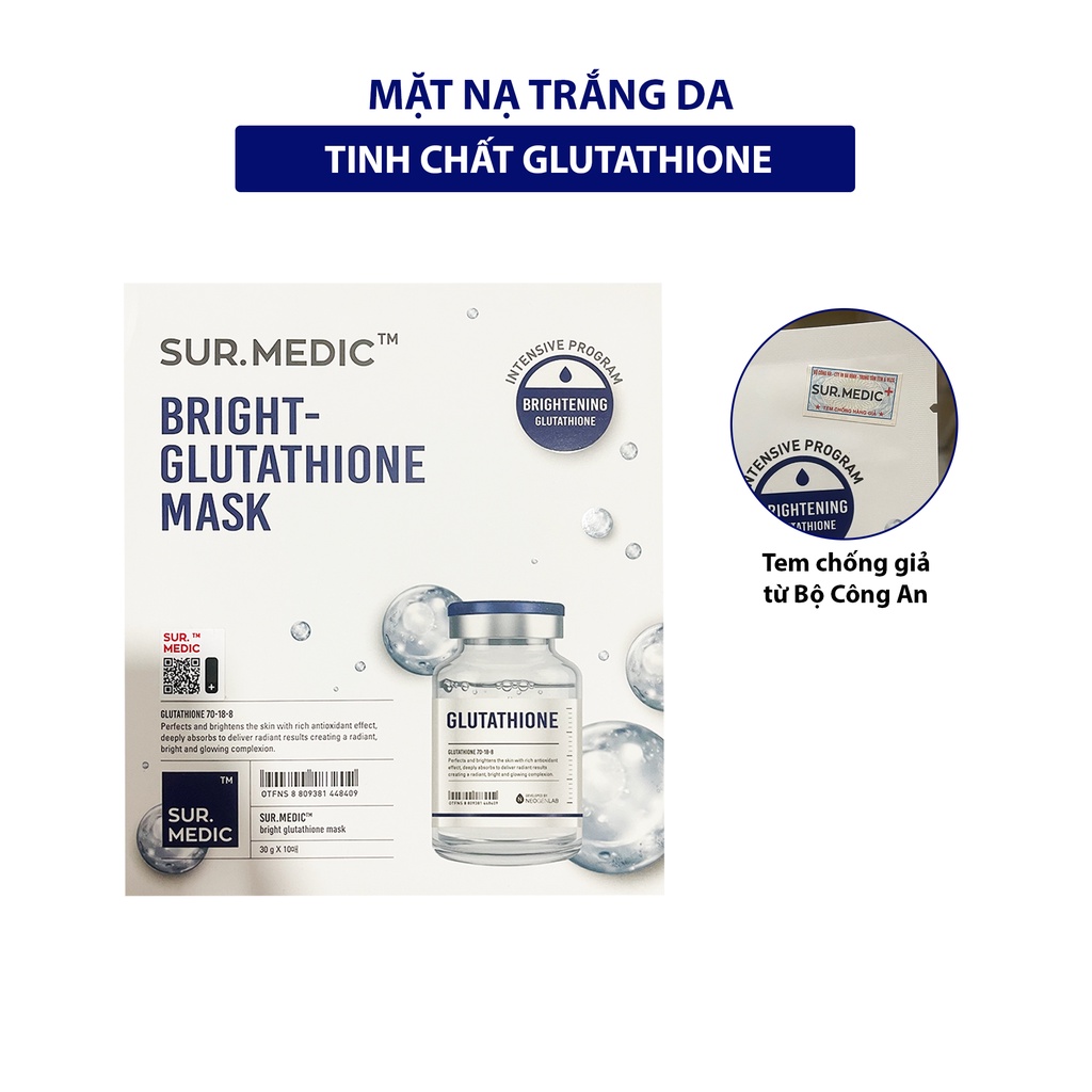 Combo 10 Mặt Nạ Dưỡng Trắng Da SURMEDIC Bright Glutathione Mask 30g x 10