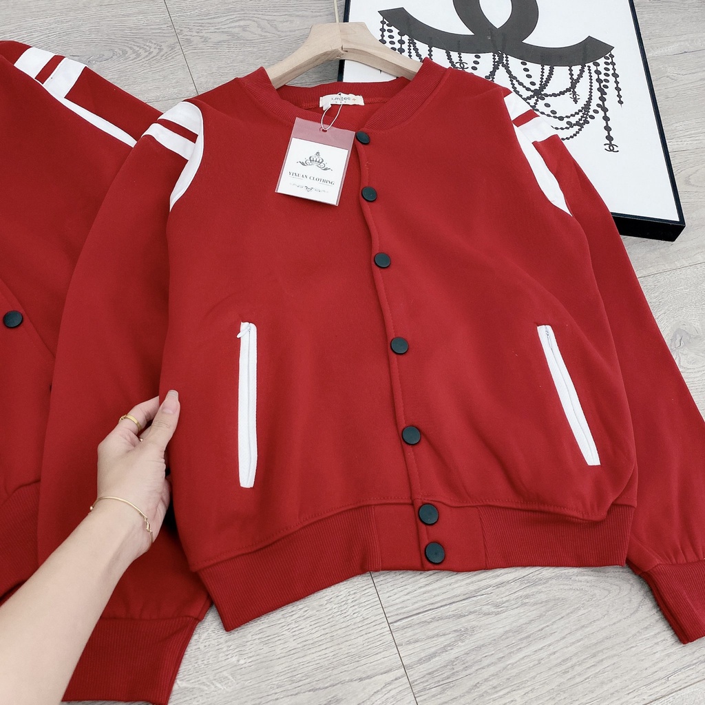 Áo khoác bomber đỏ viền vai cúc bấm BN813