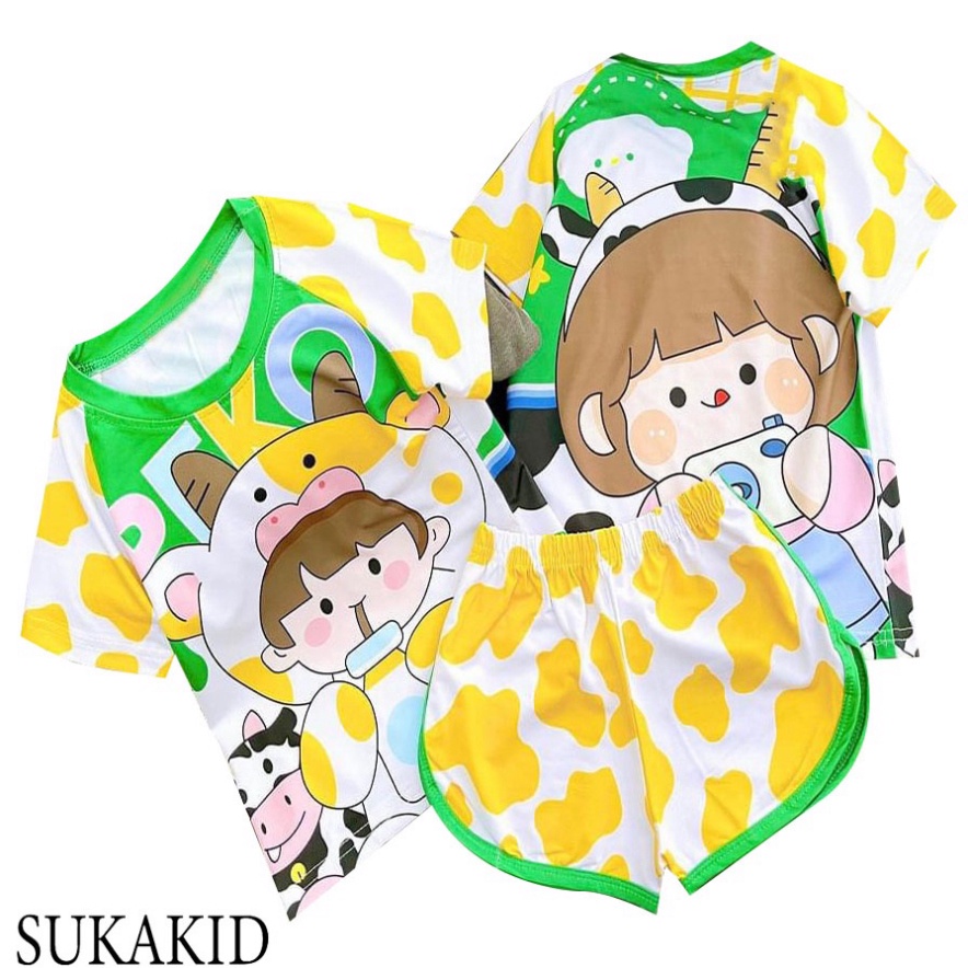 ( Km ) Combo 3 Bộ đồ siêu cute chất liệu thoáng mát mềm mịn hinh bé happy hồng bé bò sữa. gái gấu thỏ. 6kg đên 40kg.GN09