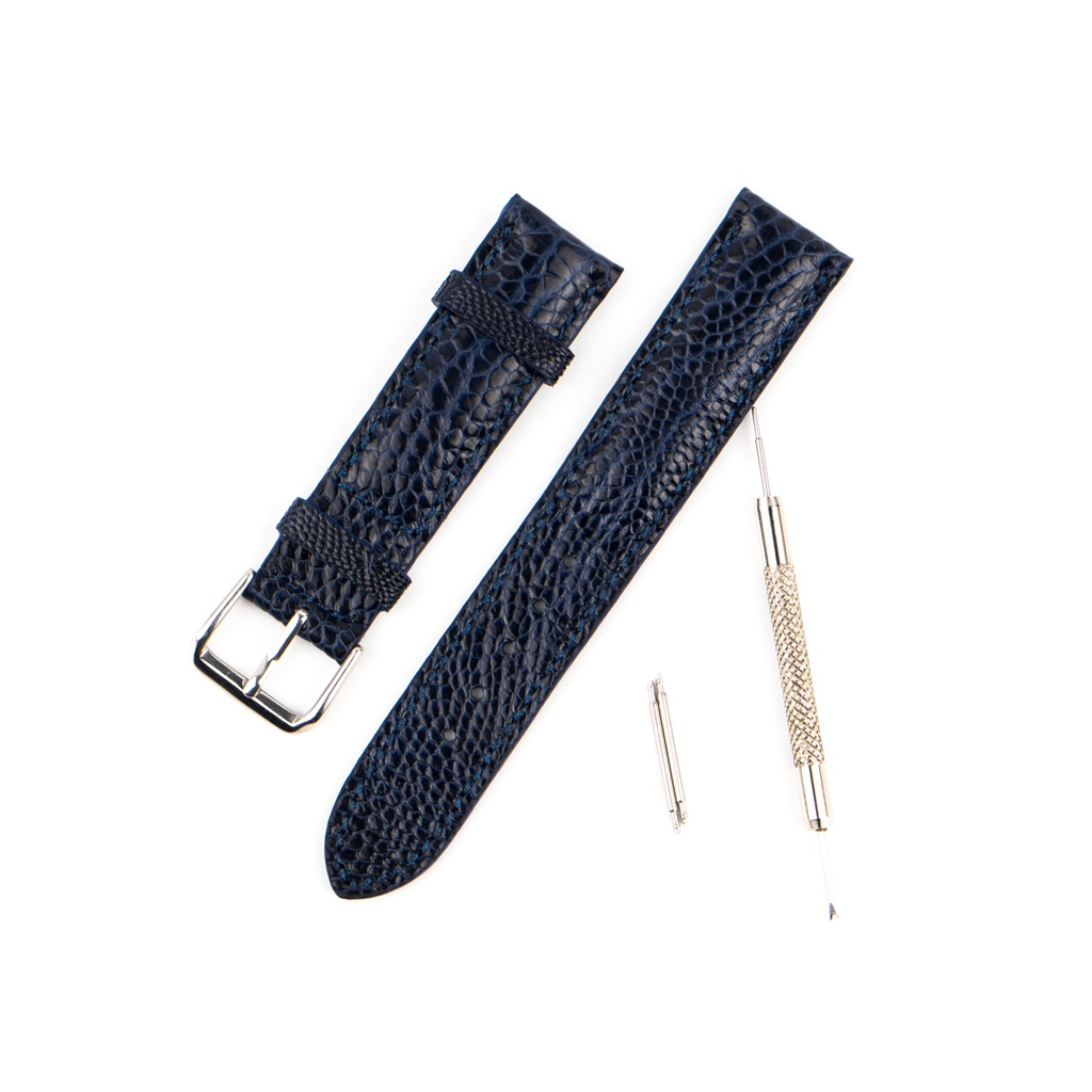 Dây Đồng Hồ Da Đà Điểu Màu Xanh Navy MrFour + Tặng Khóa + Bộ Tháo lắp