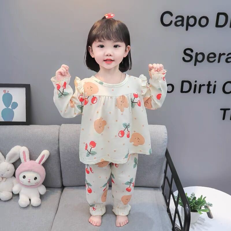 ✨Hàng Có Sẵn✨ Bộ Đồ Ngủ Tay Dài Phong Cách Công Chúa Dễ Thương Dành Cho Bé Gái