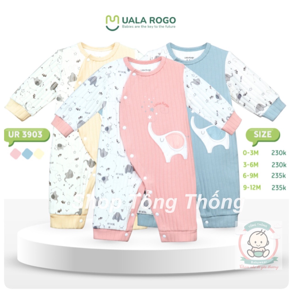 Body Uala Rogo cotton cài chéo hình con voi to cao cấp mềm mịn thấm hút tốt cho bé trai bé gái sơ sinh 3903