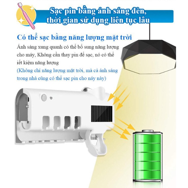 Máy Tiệt Trùng Bàn Chải Đánh Răng Gắn Tường Sử Dụng Sac Pin Và Ánh Sáng Điện Tia UV Diệt Khuẩn - Baihee