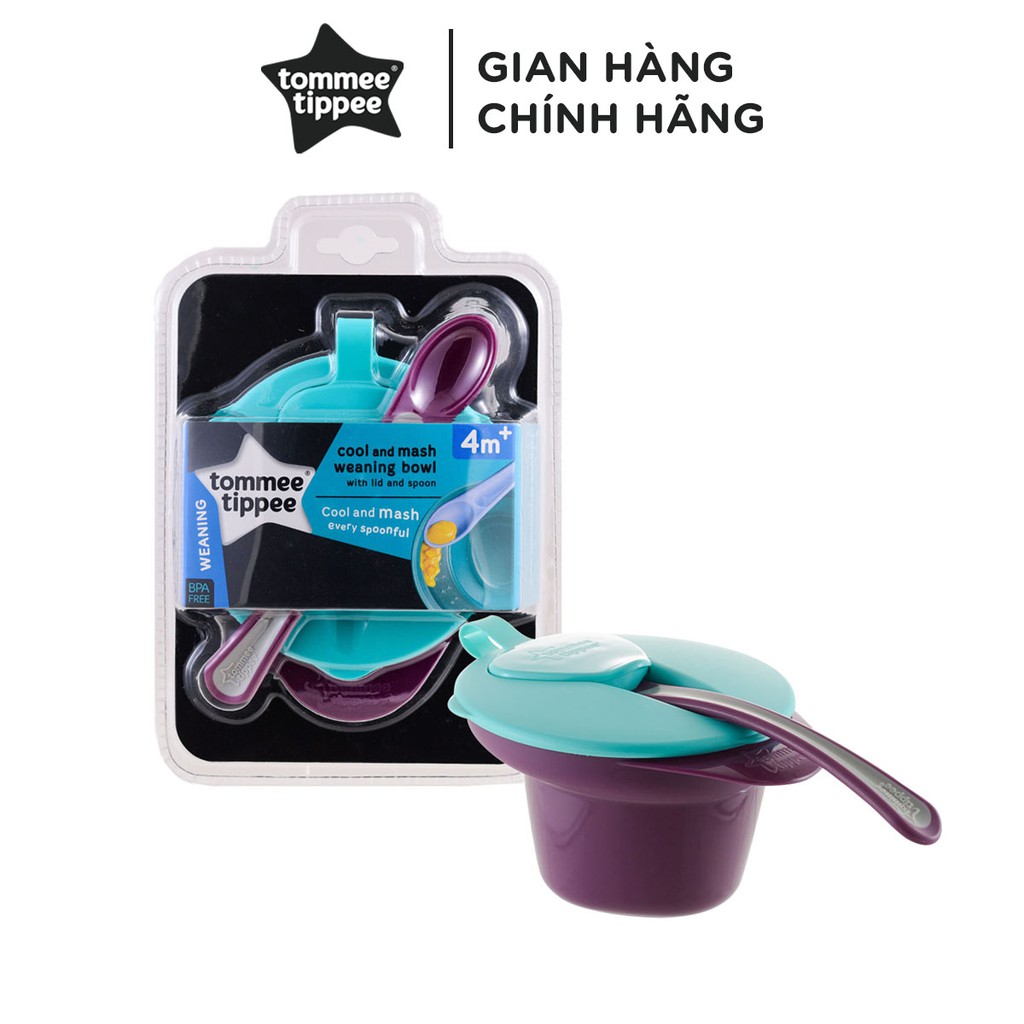 Bát ăn dặm có nắp kèm thìa cho bé Tommee Tippee Cool n Mash từ 4 tháng - Tím