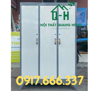 Tủ sắt sơn dầu 3 cánh màu xám không gương