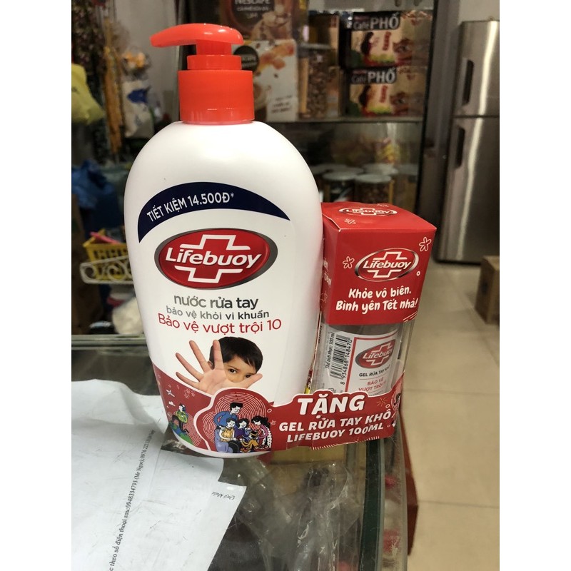 Nước rửa tay Lifebuoy chai 500g tặng gel rửa tay khô 100ml