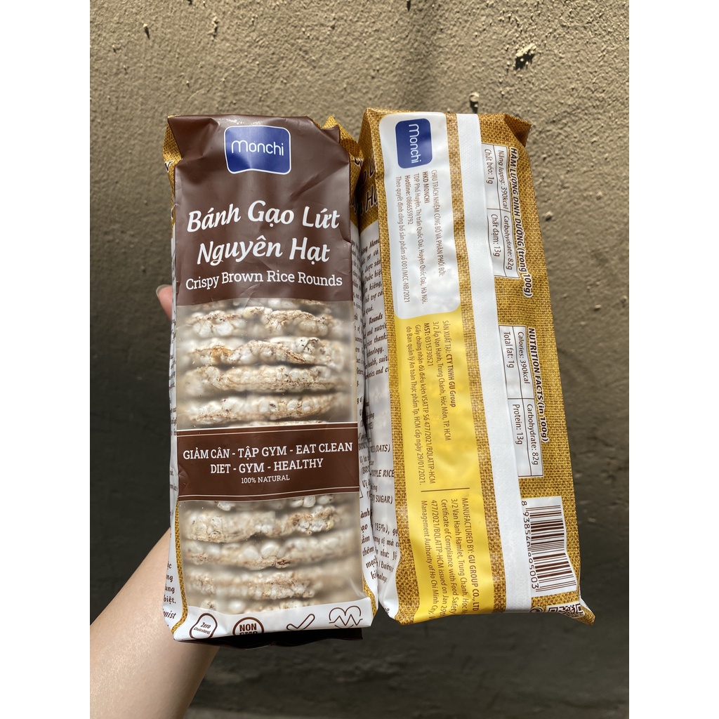 Bánh dành cho người tiểu đường, ăn kiêng, thực dưỡng - Bánh gạo lứt nguyên hạt Monchi gói 170gram 18 bánh