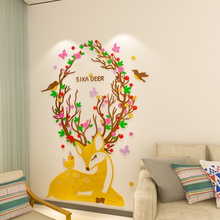 Tranh mica dán tường hươu sao, tranh dán tường phòng khách, phòng ngủ, spa, nail, cafe