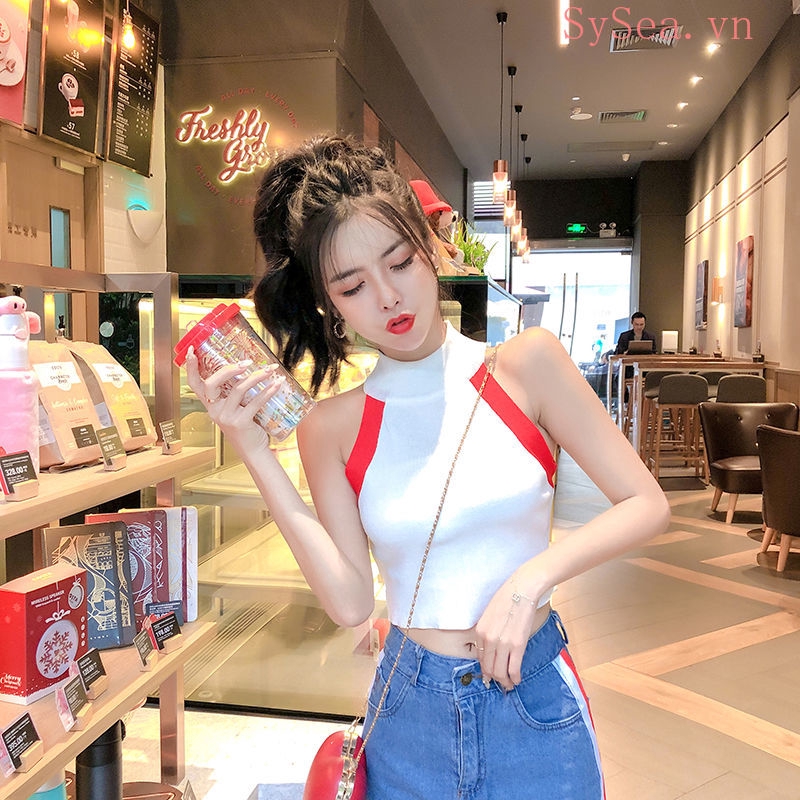 Áo Dây Đeo Cổ Cộc Tay Hở Eo Quyến Rũ Thời Trang Cho Nữ