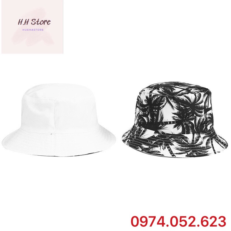 Nón tai bèo họa tiết cây dừa hai măt, mũ bucket nam nữ vành tròn thời trang ulzang - Ảnh thật - H13