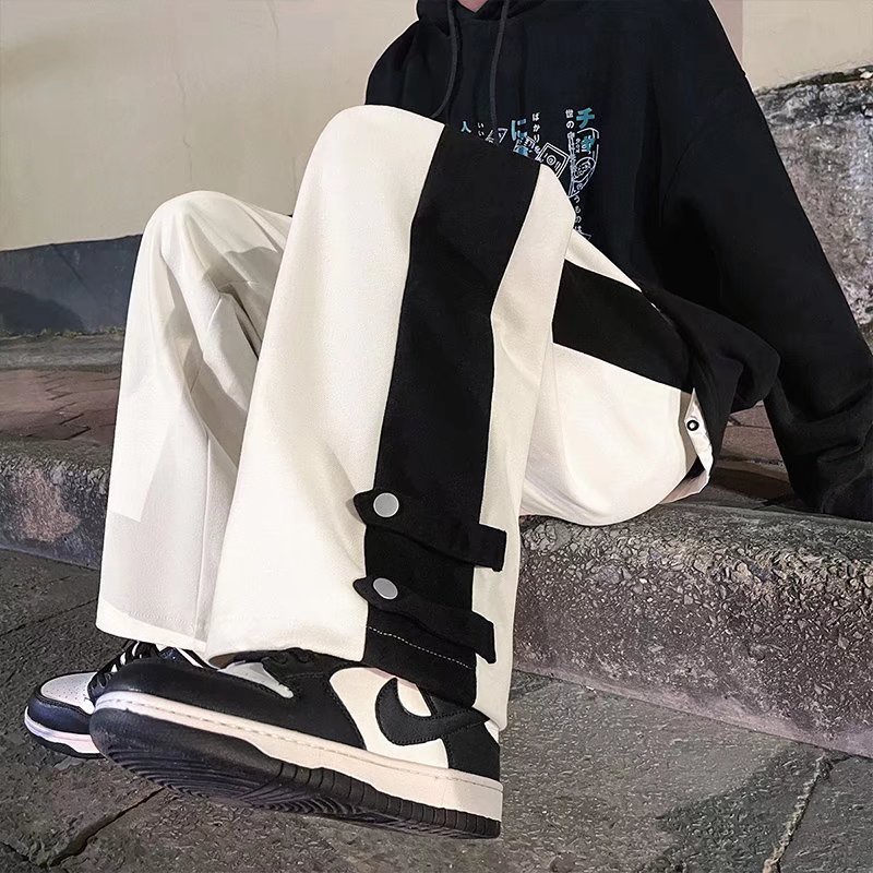 Quần ống rộng nam Sọc Caro Trắng Đen Trẻ Trung Thời Trang Cho unisex dài trắng bigsize Hàn Quốc simple quần ống suông