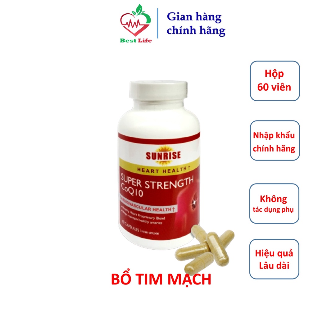 Bổ tim Sunrise SUPPER COQ10 phòng và cải thiện các bệnh tim mạch rối loạn nhịp tim nhồi máu cơ tim hộp 60 viên