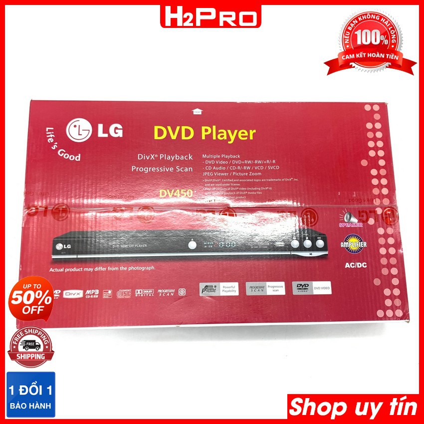 Đầu đĩa DVD Karaoke LG DV450 2021 H2Pro, USB-Thẻ nhớ, tích hợp loa. đầu dvd tích hợp amply lắp thêm loa (tặng quà)