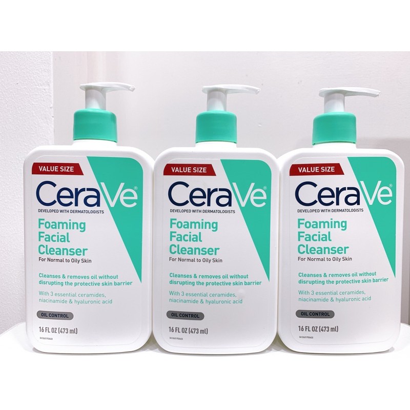 Sữa rửa mặt CeraVe Foaming Facial Cleanser dành cho da dầu. 473ml