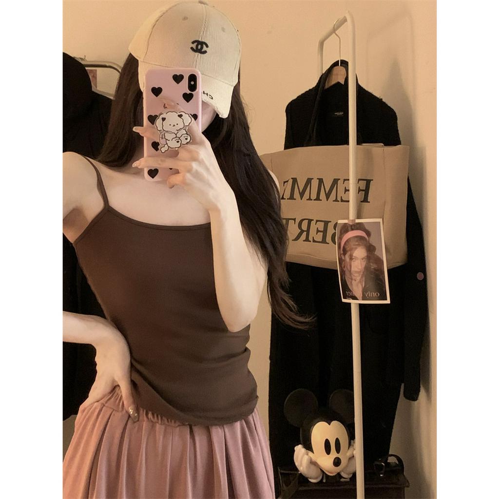 Xiaozhainv Áo Hai Dây Dệt Kim Dáng Ôm Phong Cách Hàn Quốc Thời Trang Mùa Hè 8 Màu Tùy Chọn Cho Nữ