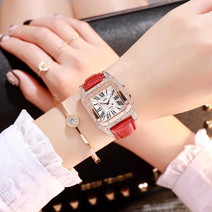 Đồng Hồ Nữ DZG Mặt Vuông Đính Đá Cao Cấp