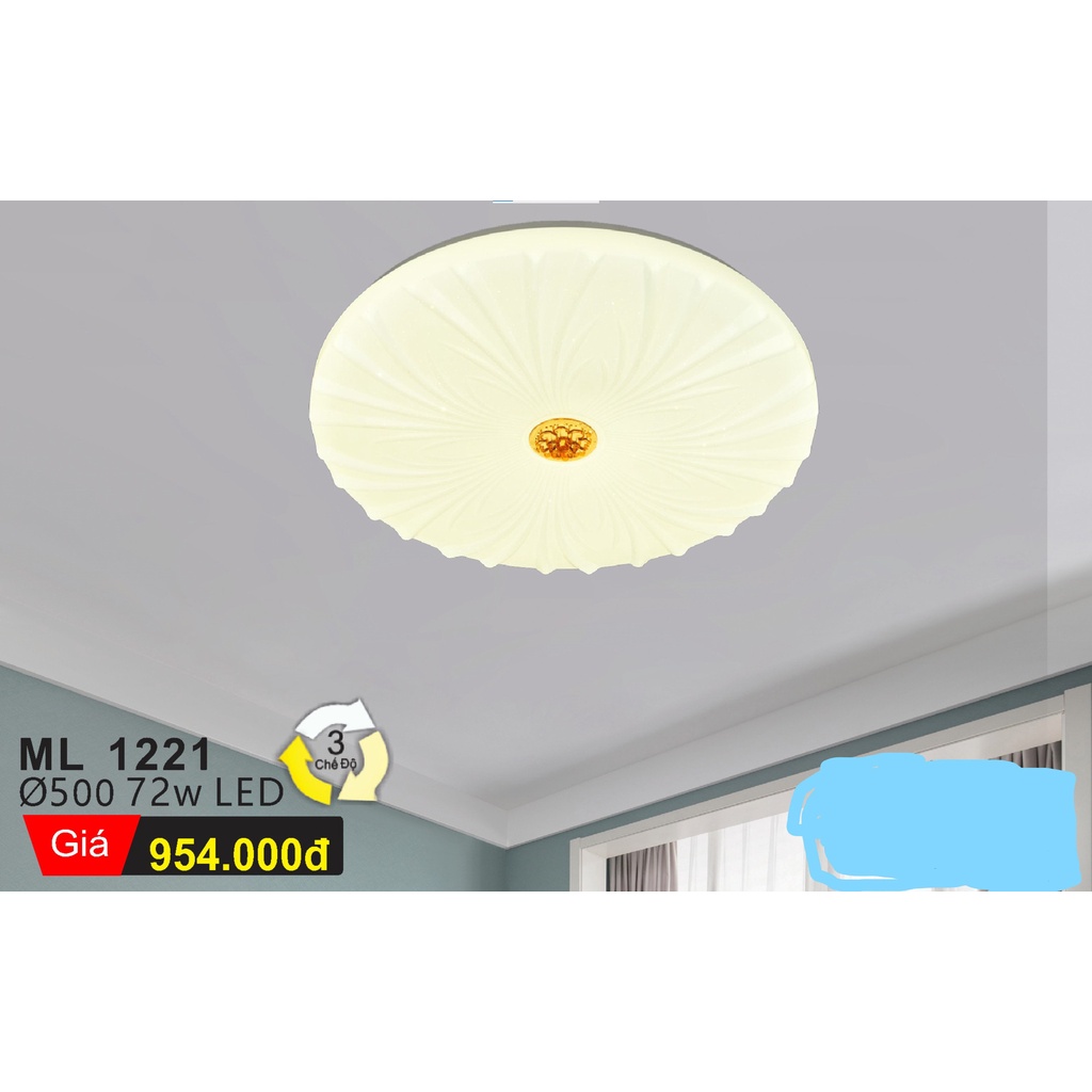 Đèn mâm ốp trần nổi phi 500mm, 3 chế độ sáng, LED 72W