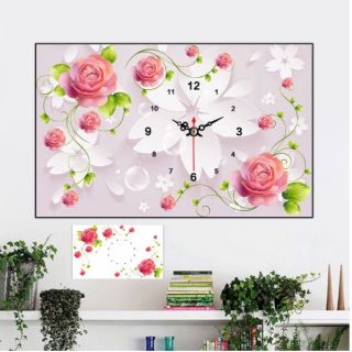 Tranh đính đá đồng hồ hoa hồng dây tuyệt đẹp