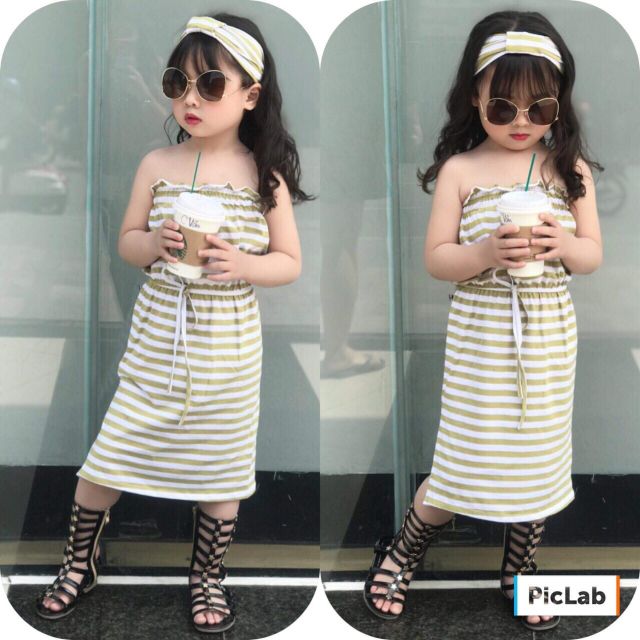 Đầm ống sọc cho bé.