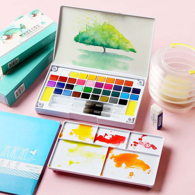 Bộ Màu Nước Water Color Cao Cấp 12/18/24/36 Màu Tặng Bút Nước, 2 Mút, 1 Palette