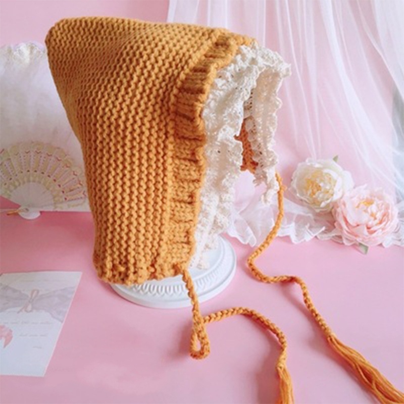 Mũ Len Thiết Kế Vành Ren Sáng Tạo Với Dây Có Thể Điều Chỉnh Cho Mùa Đông Ha