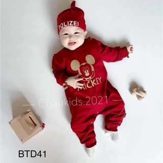 Body dài tay in hình chuột micky cho bé trai bé gái kèm mũ 3-12kg