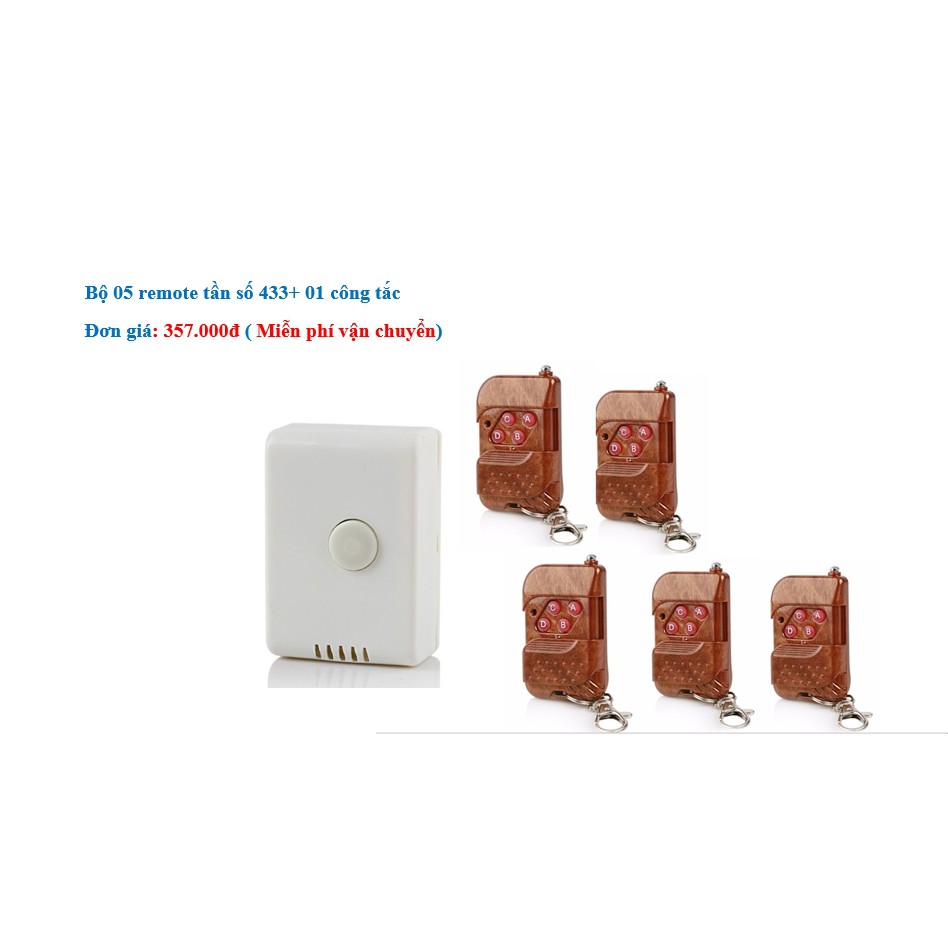 Bộ 5 remote vân gỗ sóng 433 + 01 công tắc RF15