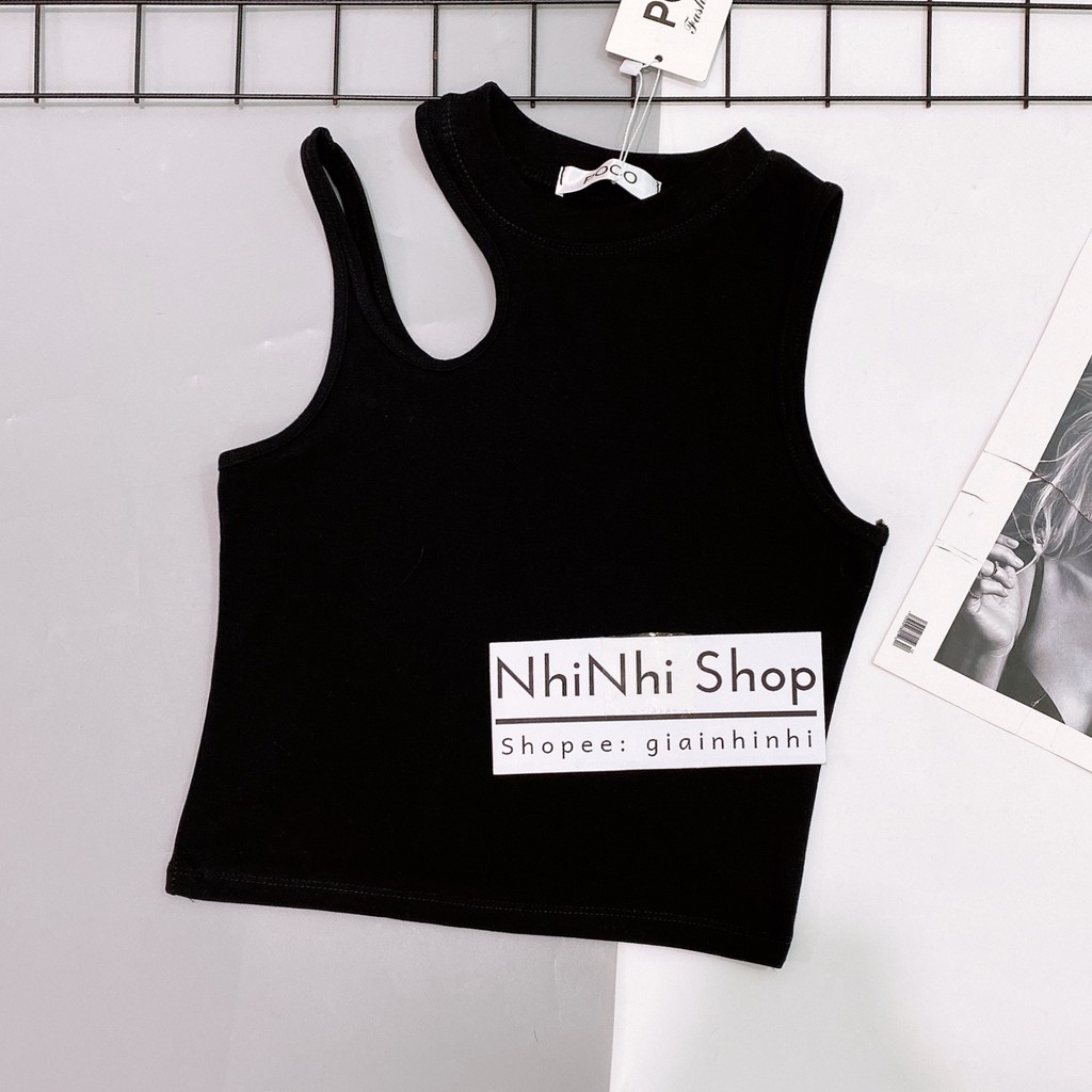 Áo kiểu sát nách khoét ngực ôm body, Áo thun khoét cổ dáng ngắn croptop PC990 - NhiNhi Shop