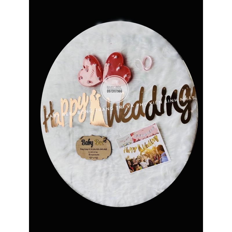 Dây chữ Happy wedding mảnh ép kim