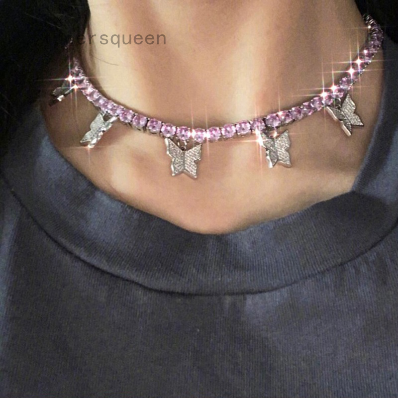 flowersqueen Vòng Cổ Choker Hình Bướm Đính Đá Sang Trọng Cho Nữ