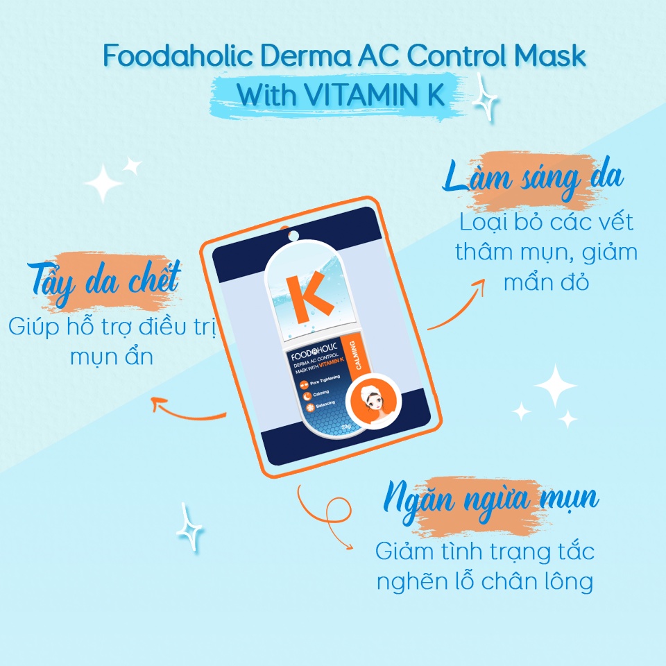 Mặt nạ tinh chất Vitamin K tái tạo da Foodaholic Derma AC Control Mask With Vitamin K 23g